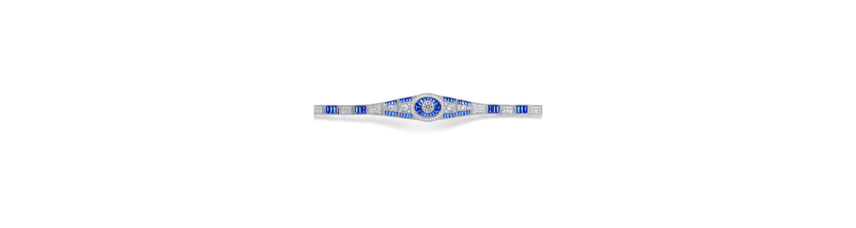 Lab Created Sterling Silver White Gold Plated with Sapphire Cubic Zirconias Bracelet