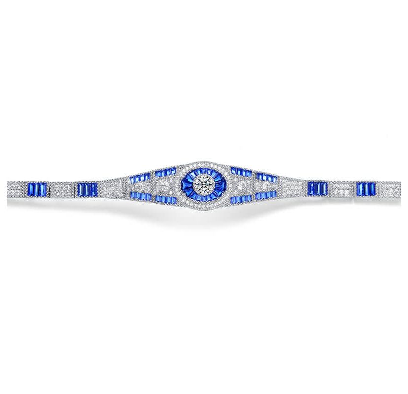 Lab Created Sterling Silver White Gold Plated with Sapphire Cubic Zirconias Bracelet