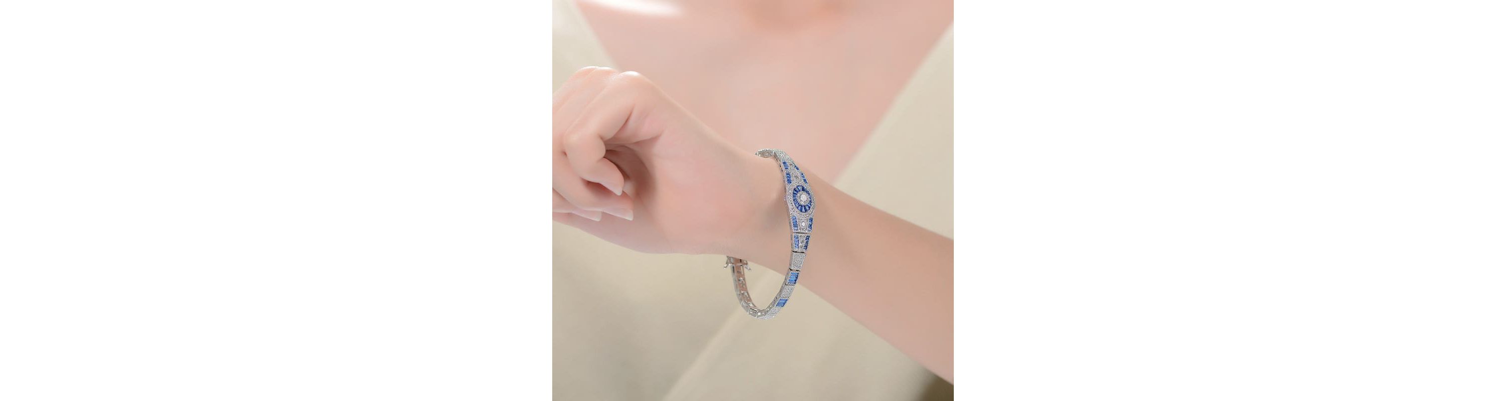 Lab Created Sterling Silver White Gold Plated with Sapphire Cubic Zirconias Bracelet