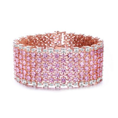 Rozzato Lab Created Sterling Silver 18K Rose Plated with Pink Cubic Zirconia 8-Row Tennis Bracelet