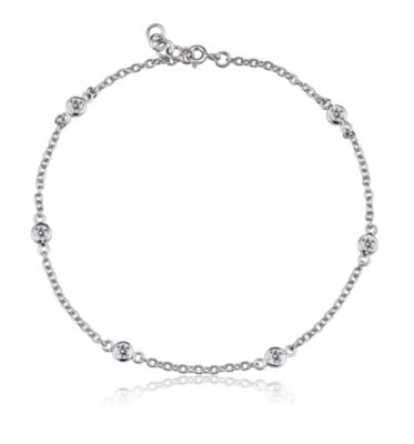 Rozzato Lab Created Sterling Silver White Gold Plated with Clear Cubic Zirconia Anklet Yard Band Bracelet
