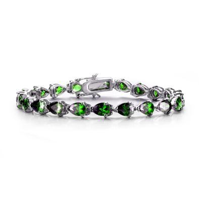 Rozzato Lab Created Sterling Silver White Gold Plated with Colored Cubic Zirconia Pear-cut Bracelet, Green