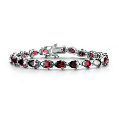 Rozzato Lab Created Sterling Silver White Gold Plated with Colored Cubic Zirconia Pear-cut Bracelet, Red