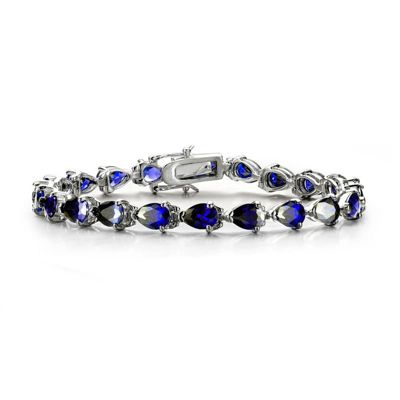 Rozzato Lab Created Sterling Silver White Gold Plated with Colored Cubic Zirconia Pear-cut Bracelet