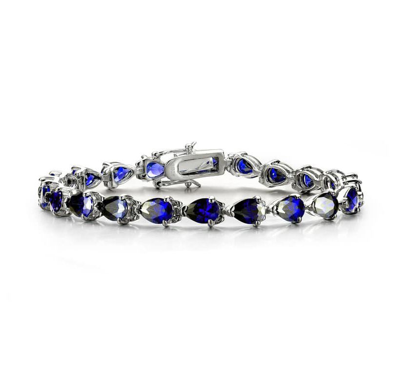 Lab Created Sterling Silver White Gold Plated with Colored Cubic Zirconia Pear-cut Bracelet