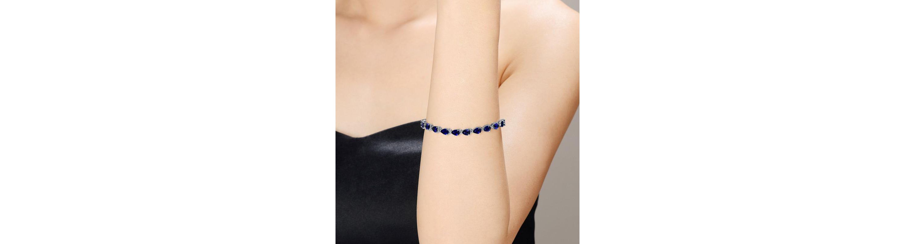 Lab Created Sterling Silver White Gold Plated with Colored Cubic Zirconia Pear-cut Bracelet