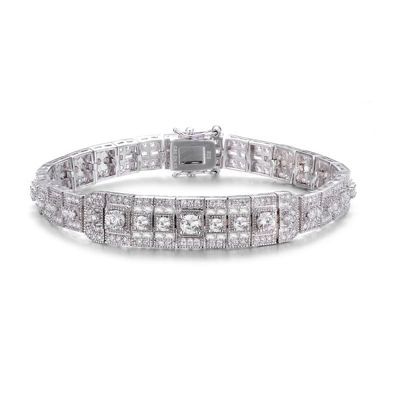 Rozzato Lab Created Sterling Silver White Gold Plated with Clear Cubic Zirconia Elegant Bracelet