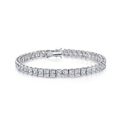 Rozzato Lab Created Sterling Silver Square Cubic Zirconia Stylish Tennis Bracelet