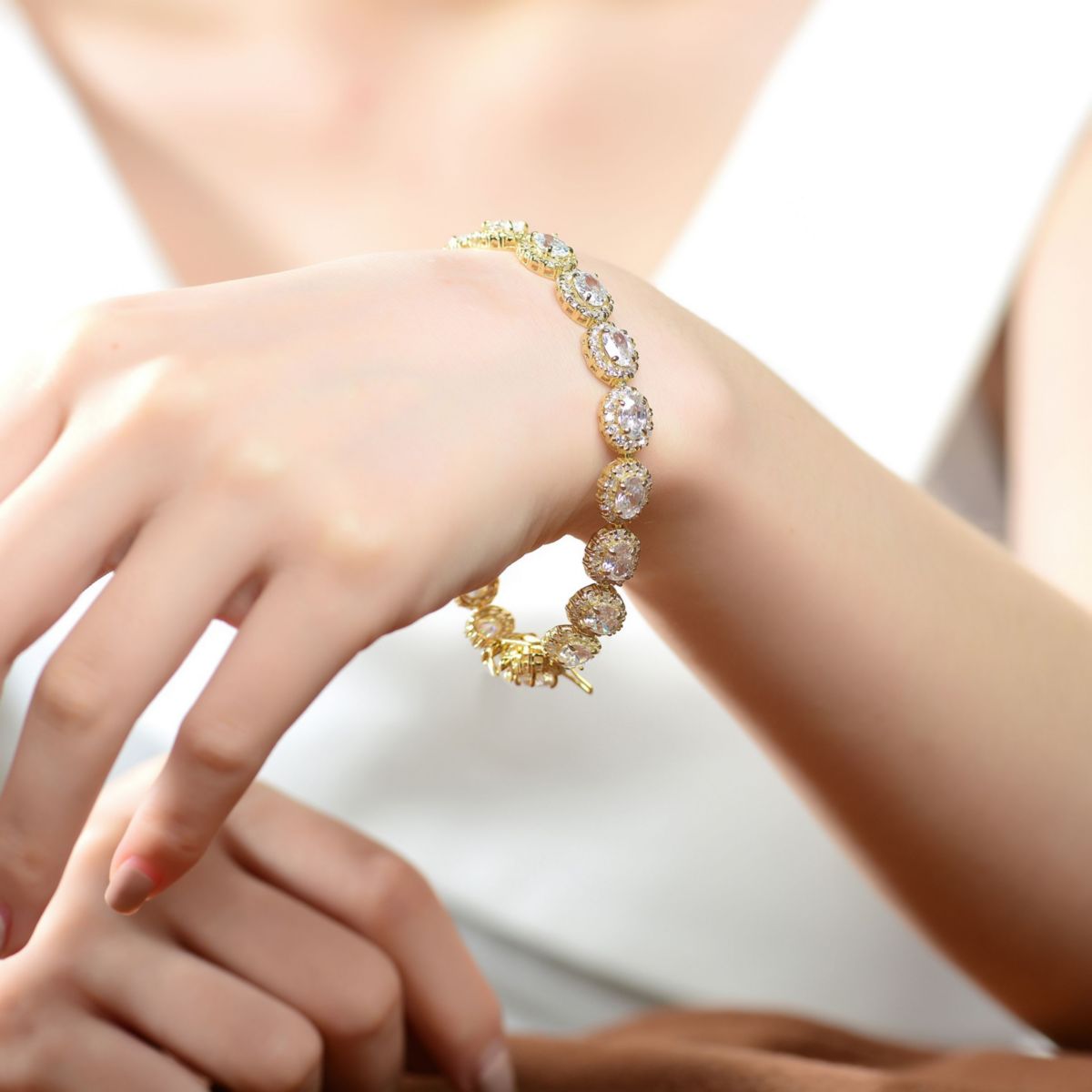 Lab Created Sterling Silver with Oval Colored Cubic Zirconia Stylish Tennis Bracelet