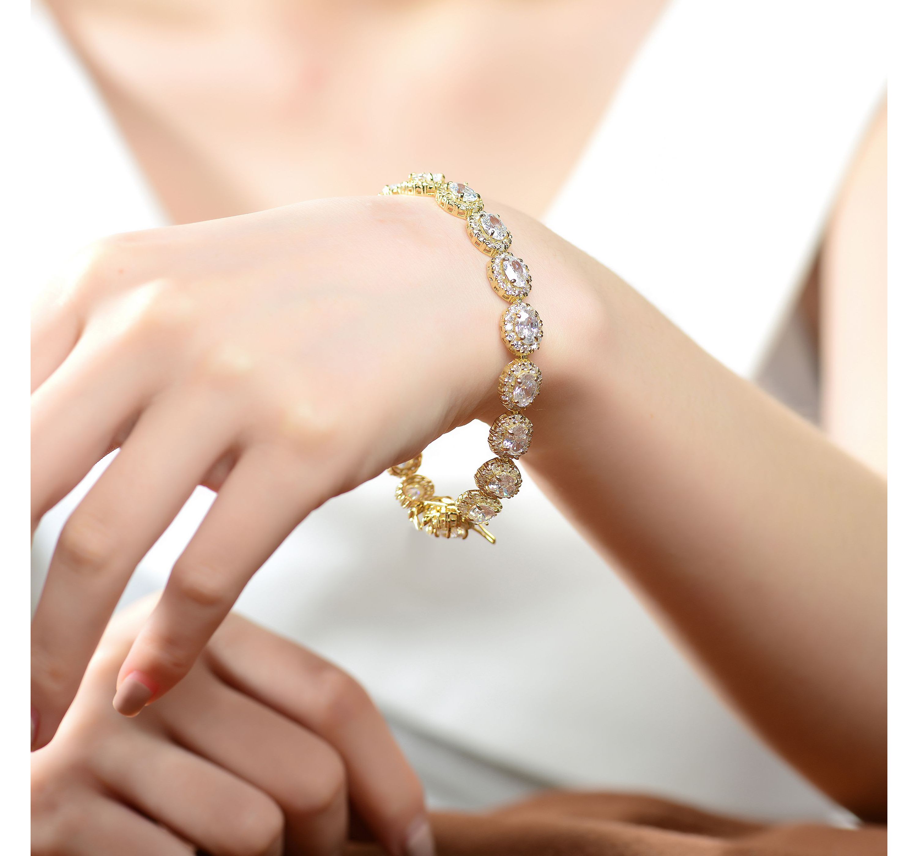 Lab Created Sterling Silver with Oval Colored Cubic Zirconia Stylish Tennis Bracelet