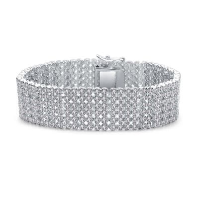 Rozzato Lab Created Sterling Silver White Gold Plated with Clear Cubic Zirconia Wide 6 Row Tennis bracelet