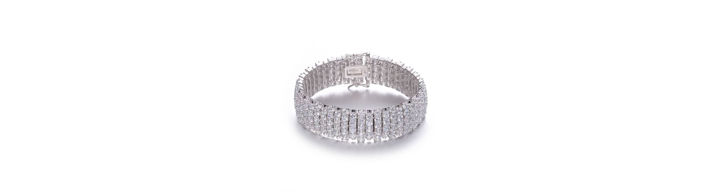 Lab Created Elegant Wide Bracelet in Sterling Silver White Gold Plating with Cubic Zirconia