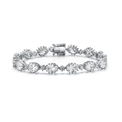 Rozzato Lab Created Sterling Silver White Gold Plated Clear Cubic Zirconia Link Bracelet