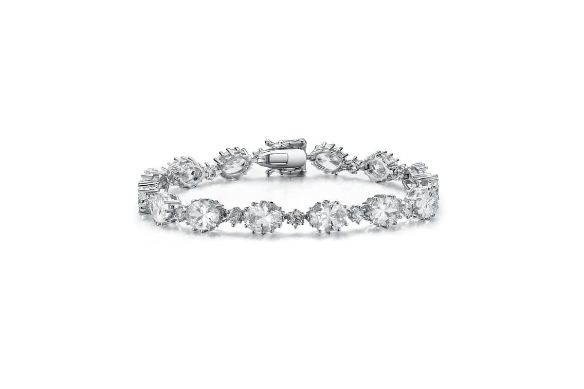Lab Created Sterling Silver White Gold Plated Clear Cubic Zirconia Link Bracelet