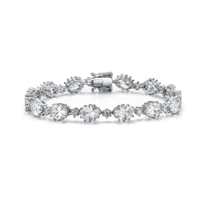 Lab Created Sterling Silver White Gold Plated Clear Cubic Zirconia Link Bracelet