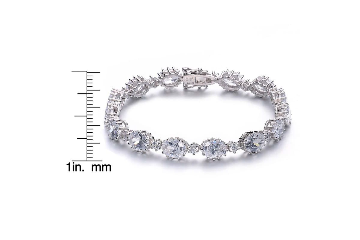 Lab Created Sterling Silver White Gold Plated Clear Cubic Zirconia Link Bracelet