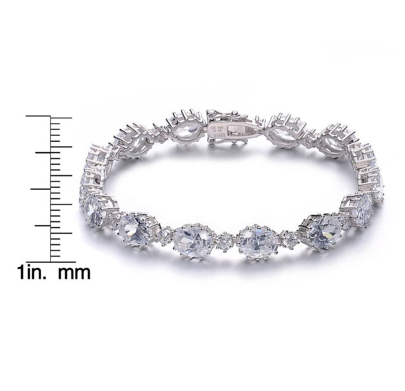 Lab Created Sterling Silver White Gold Plated Clear Cubic Zirconia Link Bracelet