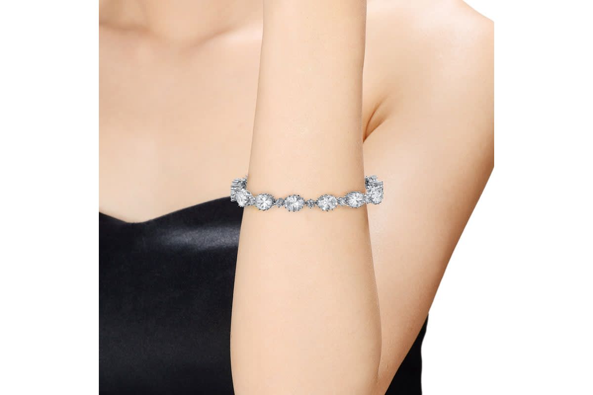 Lab Created Sterling Silver White Gold Plated Clear Cubic Zirconia Link Bracelet