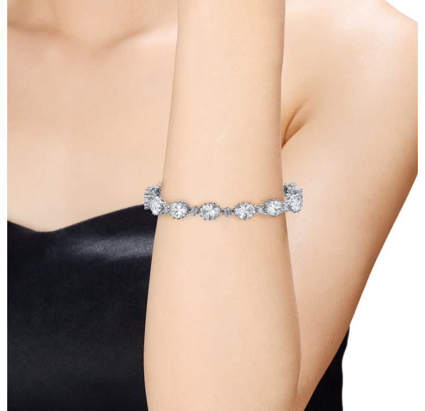 Lab Created Sterling Silver White Gold Plated Clear Cubic Zirconia Link Bracelet