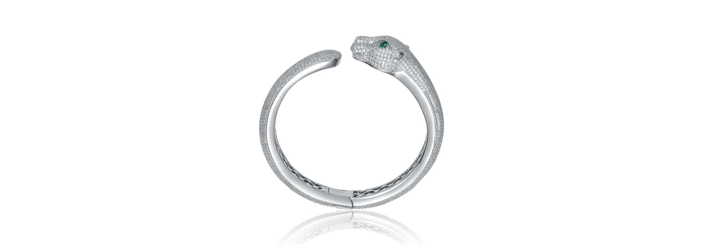 Lab Created Sterling Silver with Emerald Green Cubic Zirconia Hinged Open Cuff Bangle Bracelet