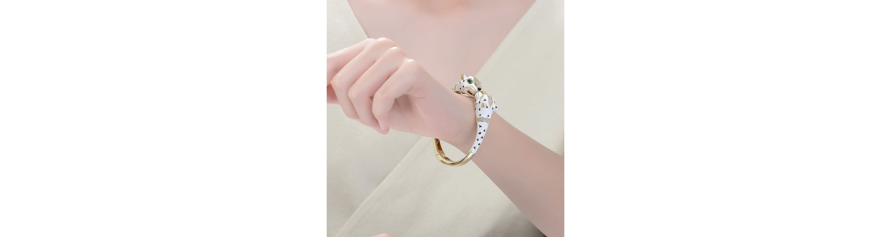 Lab Created Sterling Silver 14K Gold Plated and Black Cubic Zirconia Panther Swivel Bangle Bracelet