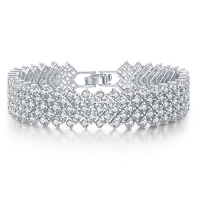Rozzato Lab Created Sterling Silver Rhodium Plated Clear Cubic Zirconia 4-Row Tennis Bracelet, White