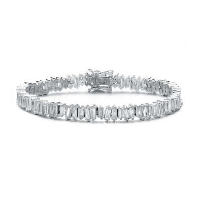 Rozzato Lab Created Sterling Silver Rhodium Plated Clear Cubic Zirconia Tennis Bracelet, White