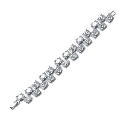 Rozzato Lab Created Sterling Silver Rhodium Plated Clear Cubic Zirconia Charm Bracelet, White
