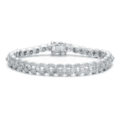 Rozzato Lab Created Rhodium-Plated with Cubic Zirconia Round Flat Link Tennis Bracelet in Sterling Silver, White