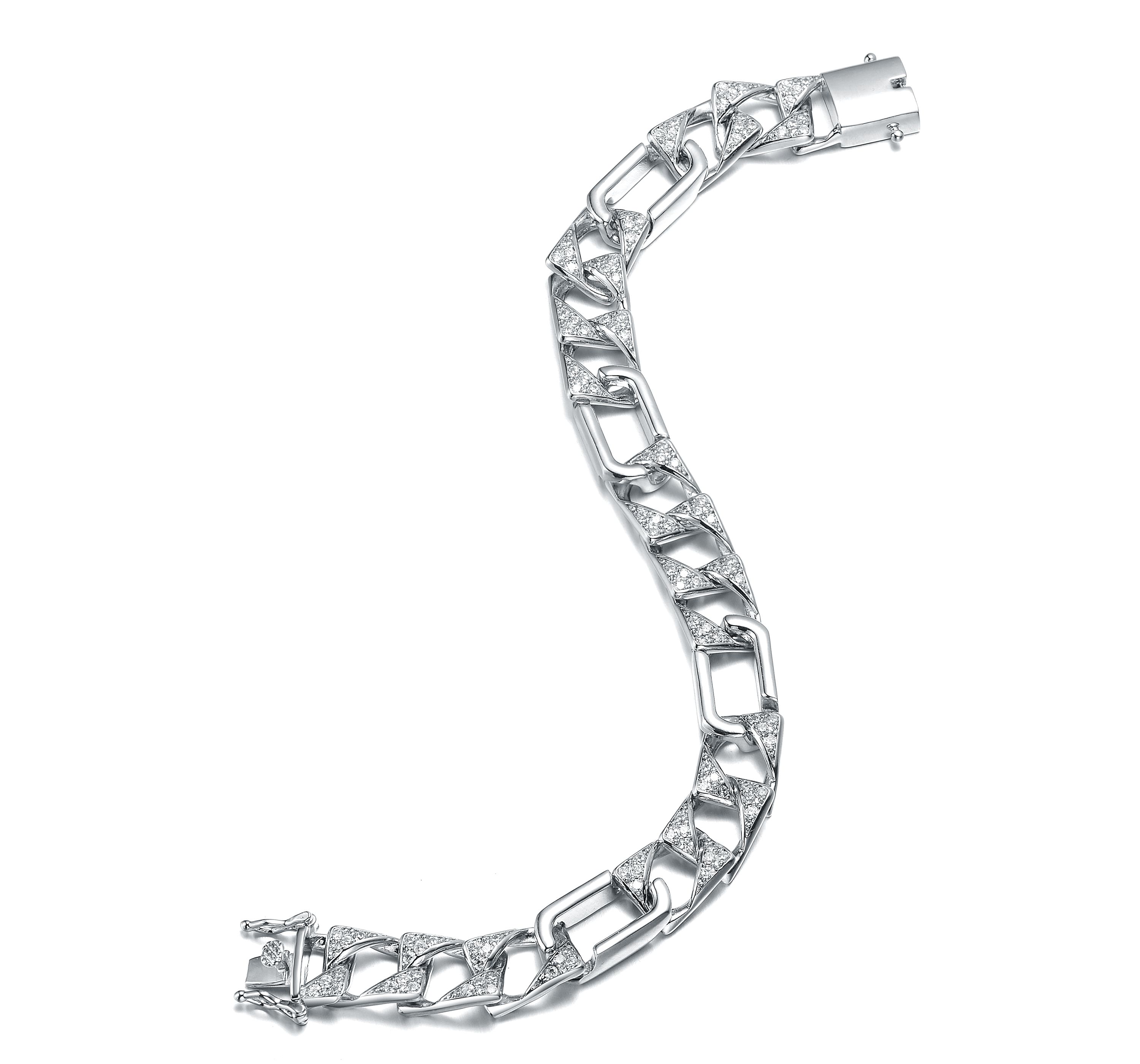 Lab Created Mens Sterling Silver White Gold Plated with Iced Out Cubic Zirconia Mixed Cuban Chain Bracelet