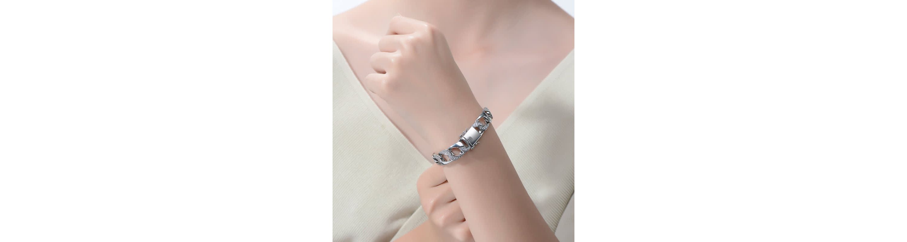 Lab Created Mens Sterling Silver White Gold Plated with Iced Out Cubic Zirconia Mixed Cuban Chain Bracelet