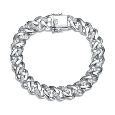 Rozzato Lab Created Bold Men's White Gold Plated Curb Chain