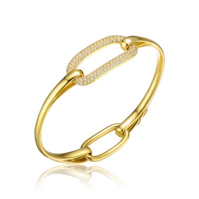 Rozzato Lab Created Sterling Silver 14K Gold Plated Clear Cubic Zirconia Bangle Bracelet