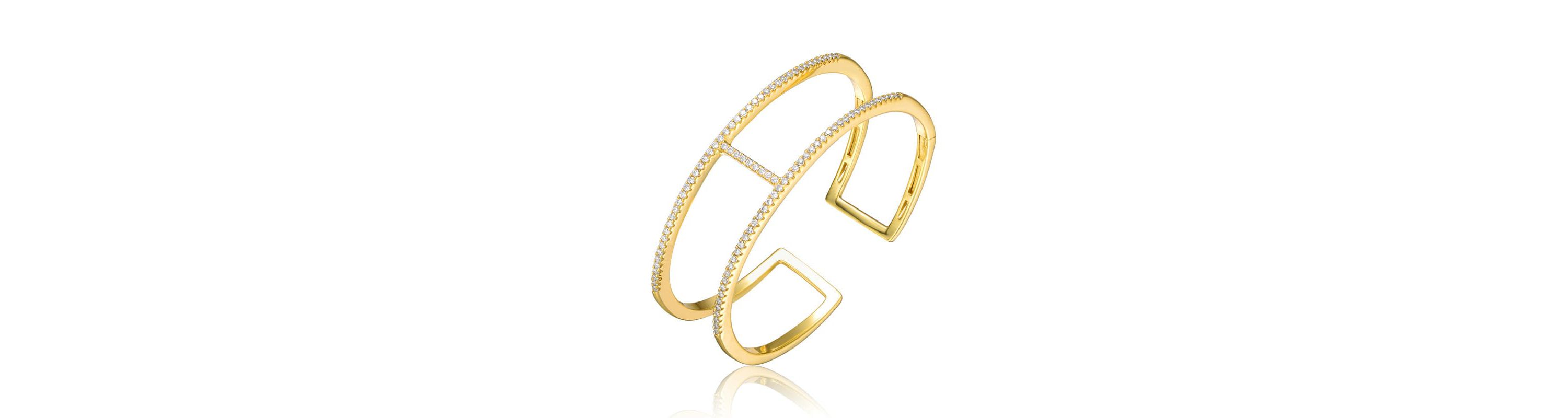 Lab Created Sterling Silver 14K Gold Plated Clear Cubic Zirconia 2-Row Cuff Bracelet