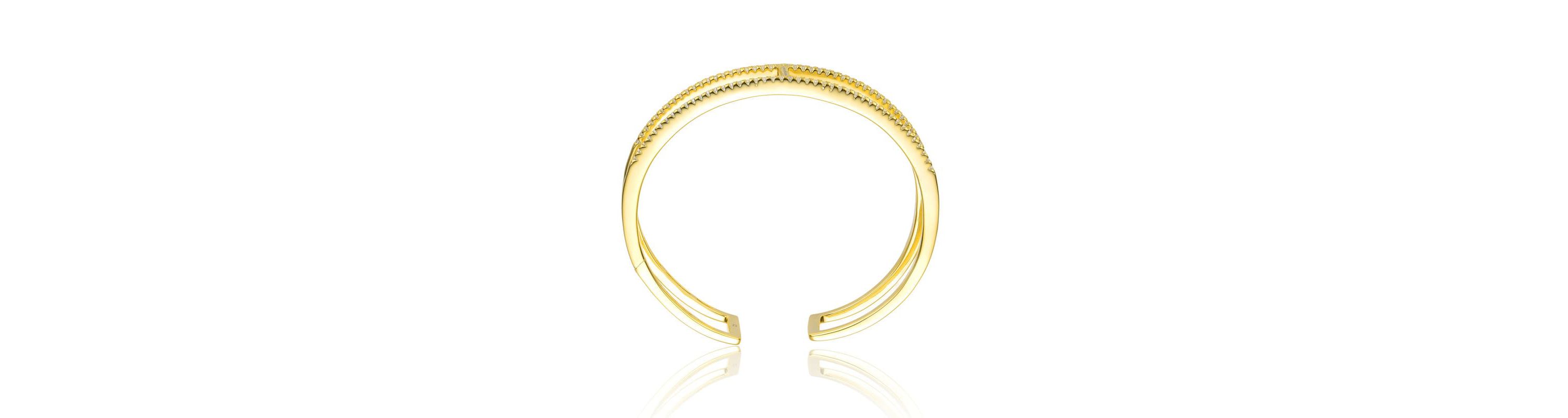 Lab Created Sterling Silver 14K Gold Plated Clear Cubic Zirconia 2-Row Cuff Bracelet