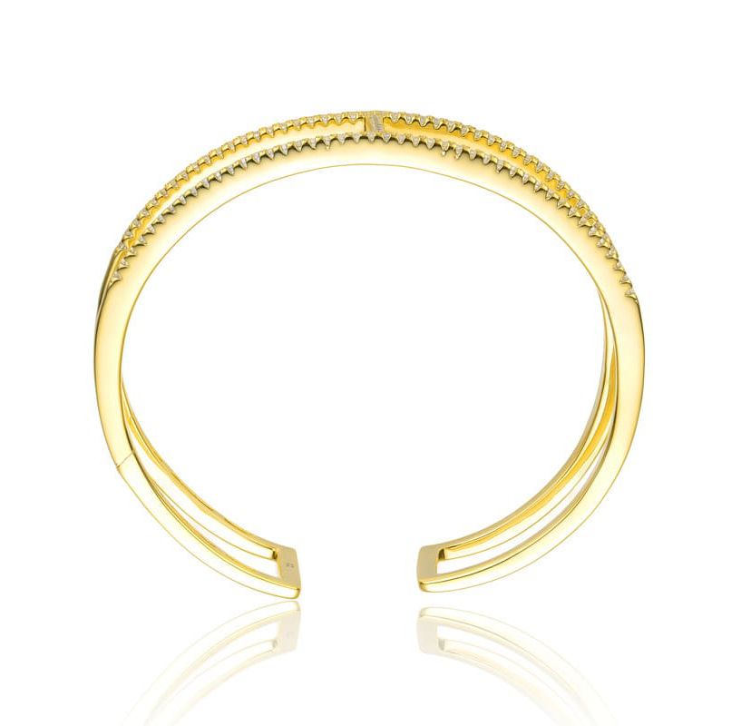 Lab Created Sterling Silver 14K Gold Plated Clear Cubic Zirconia 2-Row Cuff Bracelet