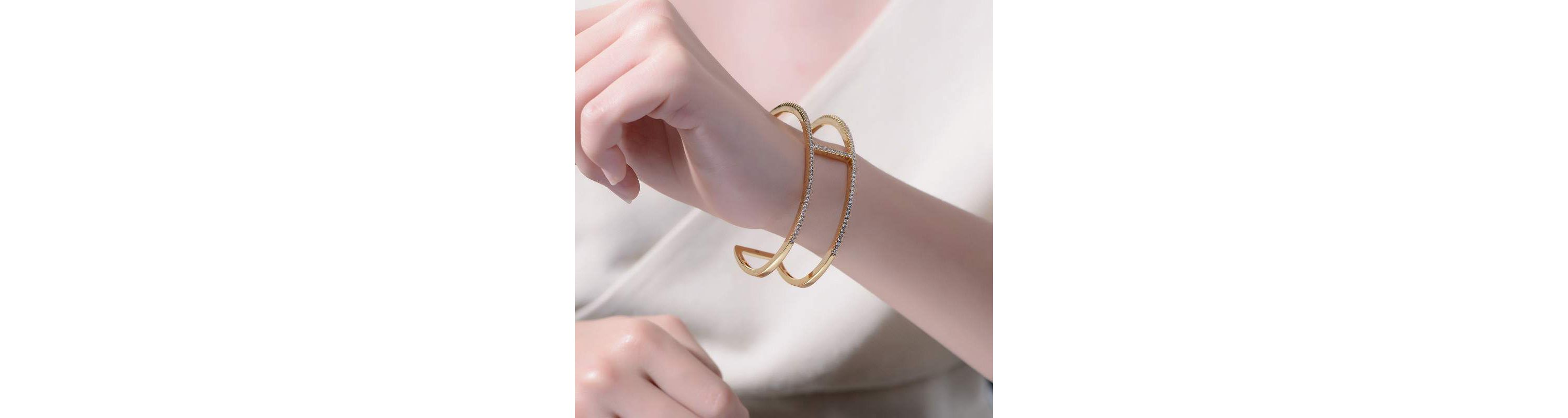 Lab Created Sterling Silver 14K Gold Plated Clear Cubic Zirconia 2-Row Cuff Bracelet