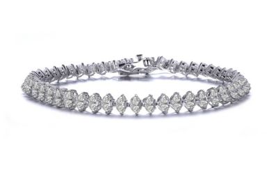 Rozzato Lab Created Sterling Silver White Gold Plated with Heart Shaped Clear Cubic Zirconia Tennis Bracelet