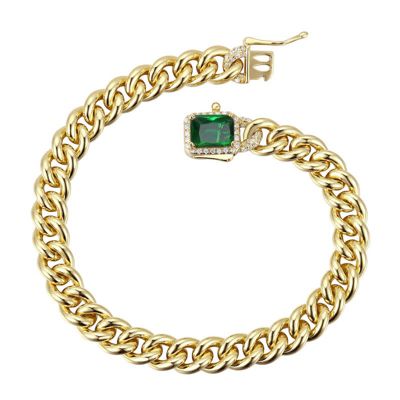 Rozzato Lab Created Luxurious Sterling Silver Curb Chain Bracelet with 14k Gold Plated Cubic Zirconia Halo Cluster