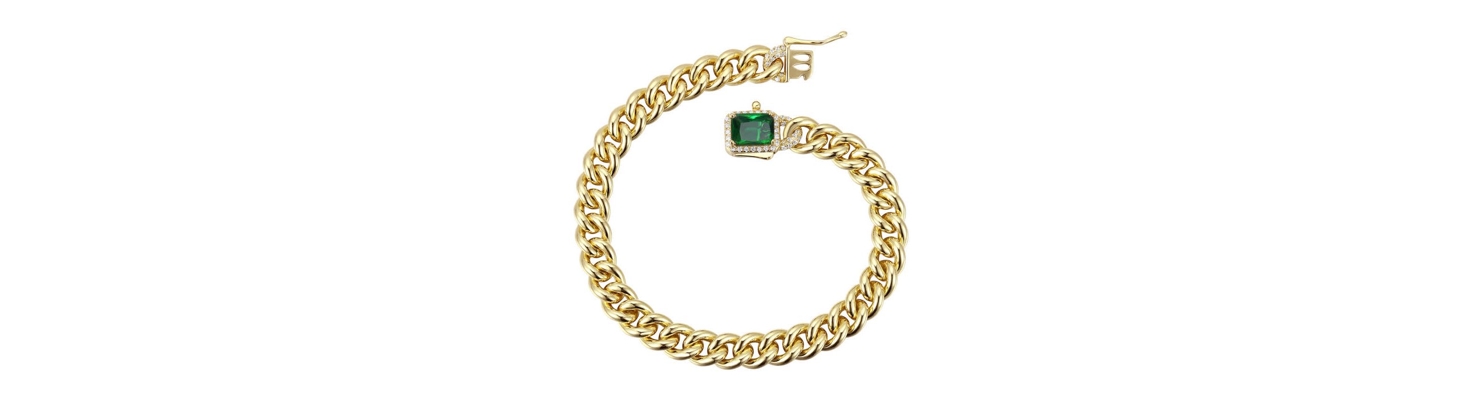 Lab Created Luxurious Sterling Silver Curb Chain Bracelet with 14k Gold Plated Cubic Zirconia Halo Cluster