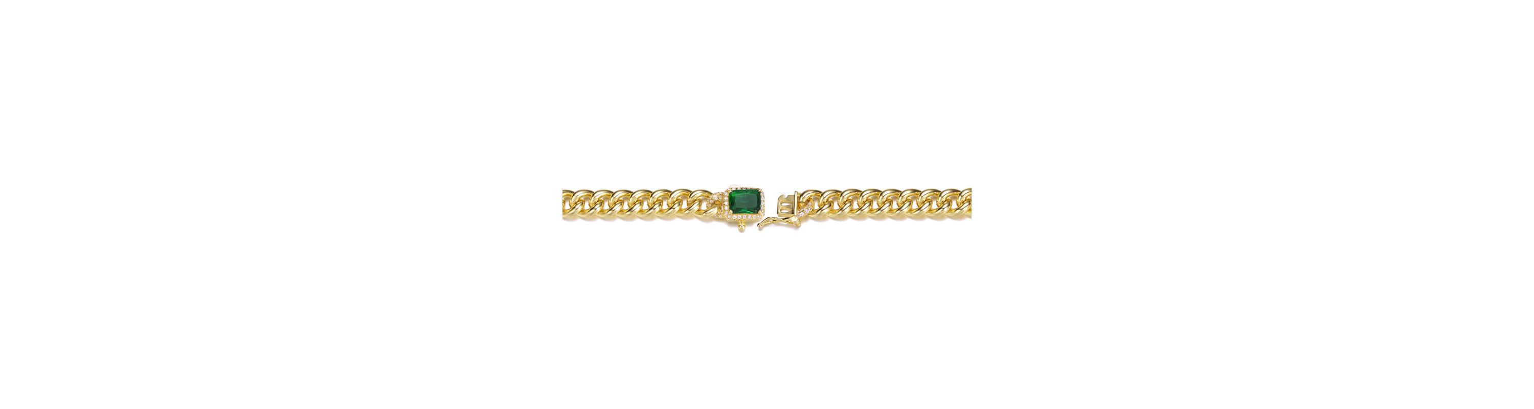 Lab Created Luxurious Sterling Silver Curb Chain Bracelet with 14k Gold Plated Cubic Zirconia Halo Cluster