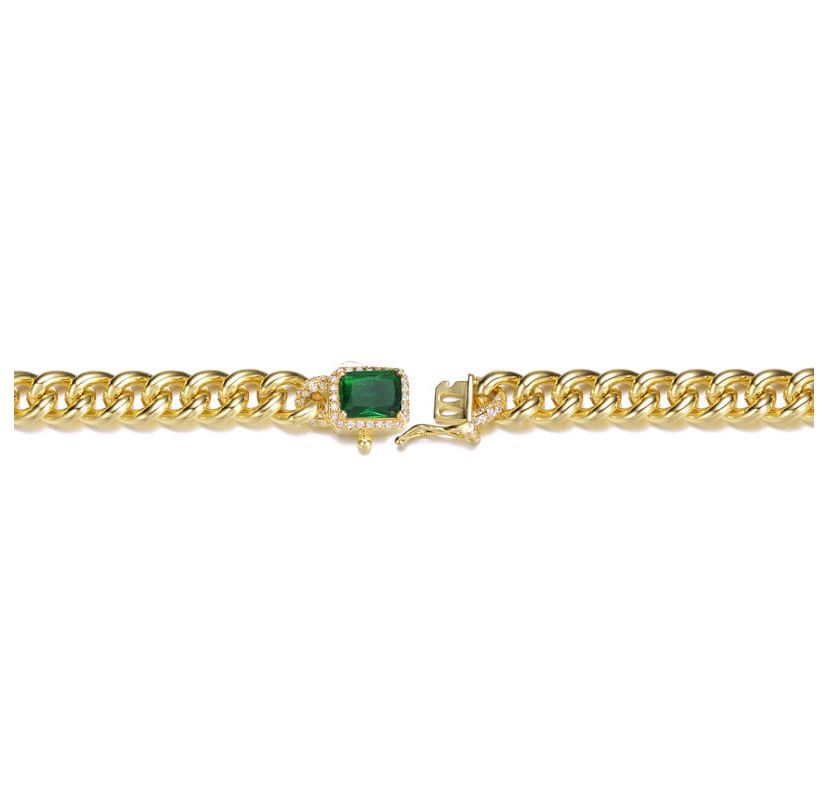 Lab Created Luxurious Sterling Silver Curb Chain Bracelet with 14k Gold Plated Cubic Zirconia Halo Cluster