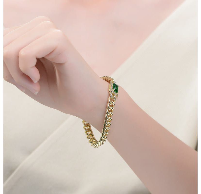 Lab Created Luxurious Sterling Silver Curb Chain Bracelet with 14k Gold Plated Cubic Zirconia Halo Cluster