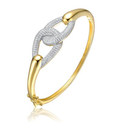 Rozzato Lab Created Sterling Silver 14k Gold Plated with Cubic Zirconia Entwined Double Raindrop Bangle Bracelet