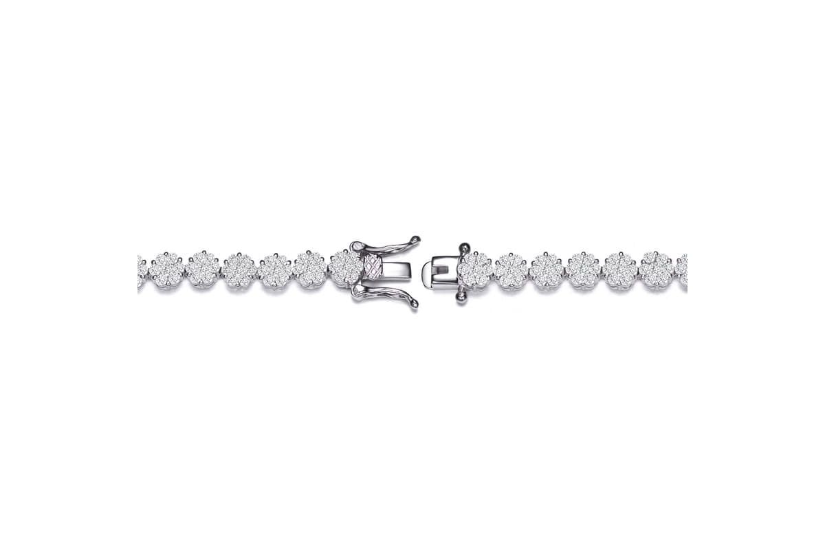Lab Created Sterling Silver White Gold Plated with Clear Marquise and Round Cubic Zirconia Flower Design Tennis Bracelet