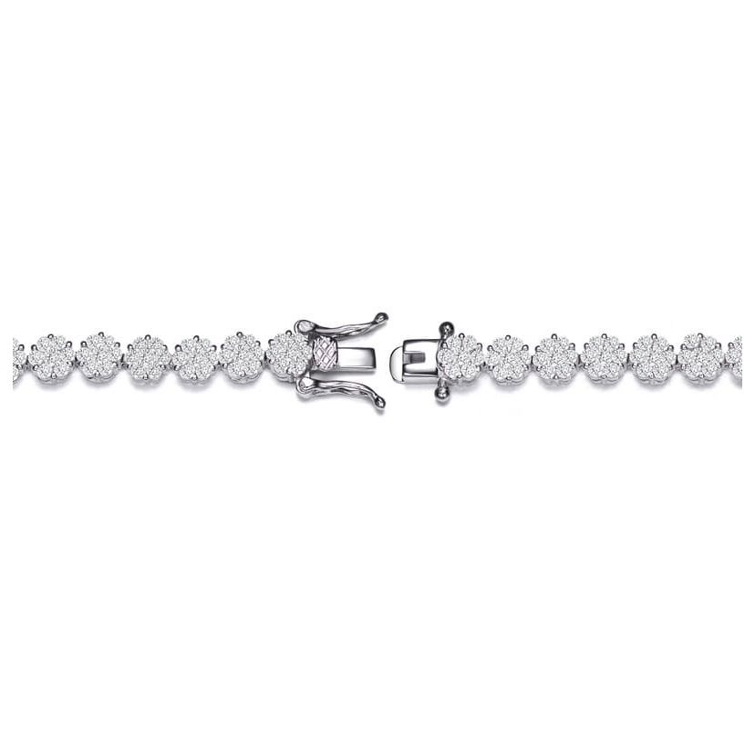Lab Created Sterling Silver White Gold Plated with Clear Marquise and Round Cubic Zirconia Flower Design Tennis Bracelet