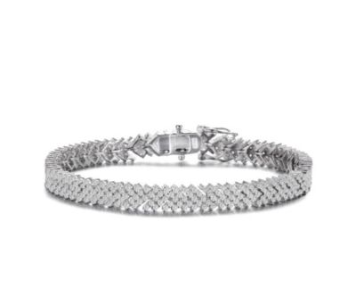 Rozzato Lab Created Sterling Silver White Gold Plated with Clear Round Cubic Zirconia Cluster Arrow Head Style Tennis Bracelet