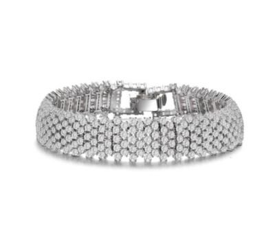 Rozzato Lab Created Sterling Silver White Gold Plated with Clear Round Cubic Zirconia Five Row Bracelet