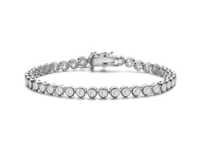 Rozzato Lab Created Stylish Sterling Silver White Gold Plated with Clear Round Cubic Zirconia Milgrain Bezel Tennis Bracelet