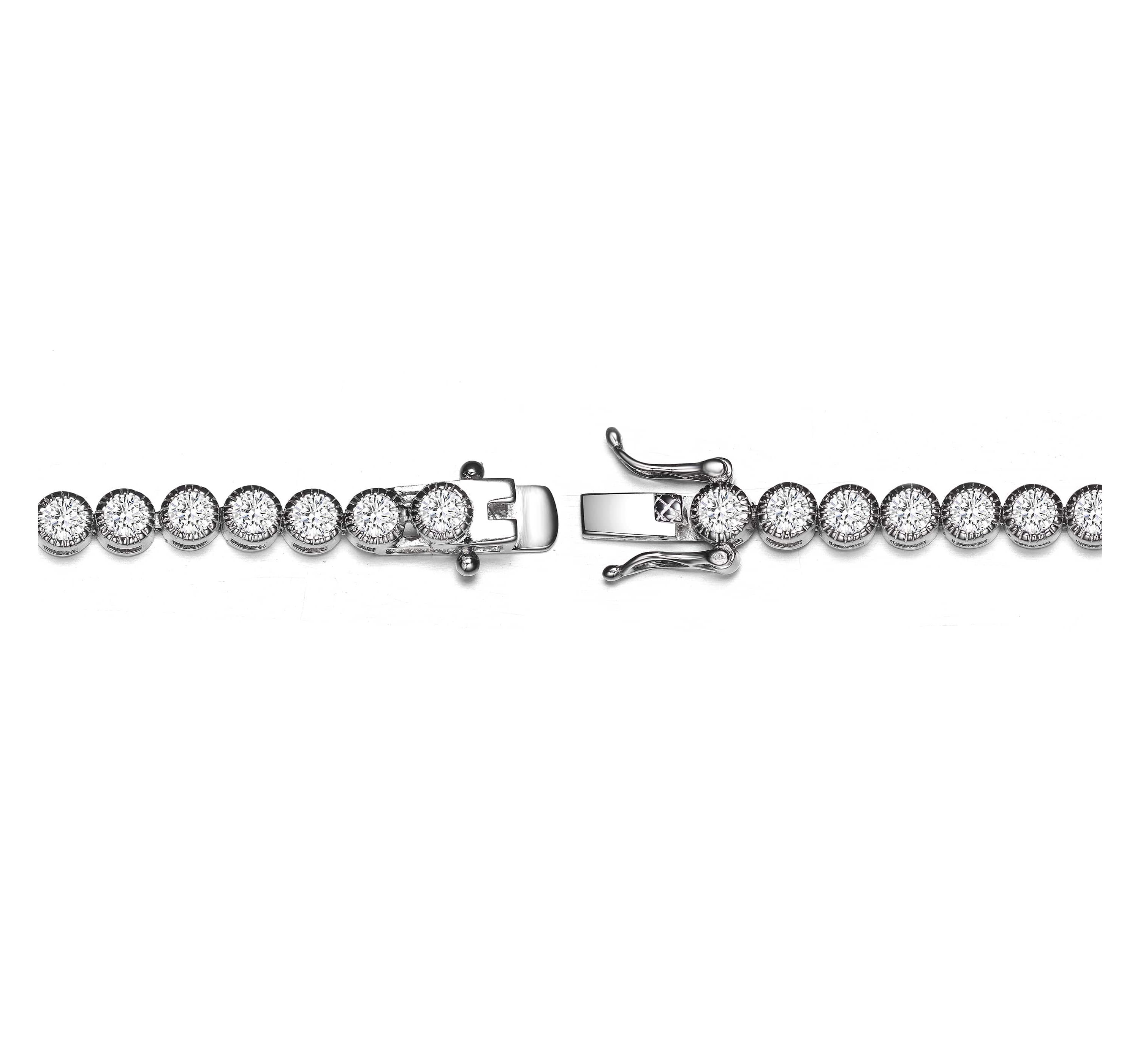 Lab Created Stylish Sterling Silver White Gold Plated with Clear Round Cubic Zirconia Milgrain Bezel Tennis Bracelet